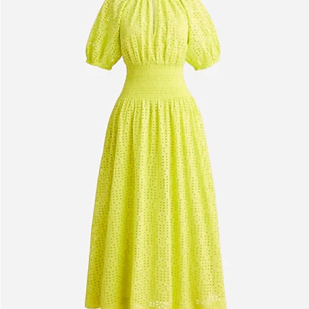 J Crew Provence smocked-waist lemon sorbet midi dress in eyelet